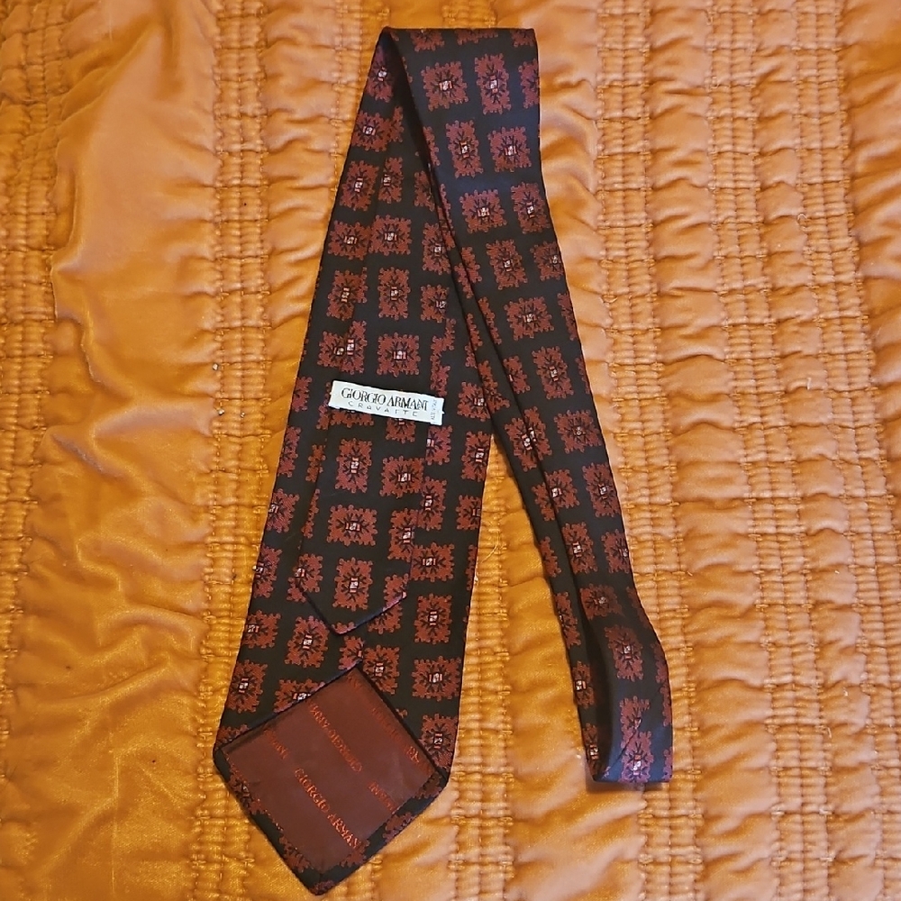 Giorgio Armani Burgundy and Black Geometric Tie